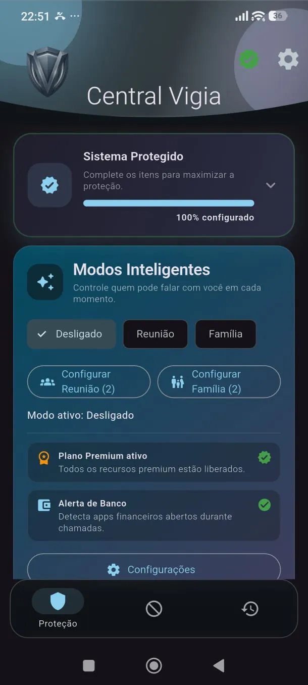 Tela principal do app Vigia